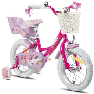 JOYSTAR Vélo denfant 12 pour enfants de 2 à 4 ansLivré avec des roues dentraînement un panier et un siège-jouet - Rose foncé pas cher