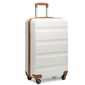 KONO Valise Moyenne Taille 66x45x26cm Rigide Ultra Légere à 4 roulettes Pivotantes Valise de Voyage Soute avec Serrure TSA, 63L, Crème pas cher
