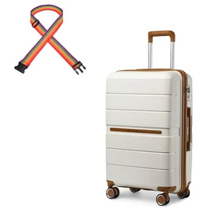 KONO Valise Moyenne 66x44x28.5cm Valise de Voyage Extensible Valise Rigide Trolley en Polypropylène à 4 roulettes et Serrure TSA, Crème pas cher