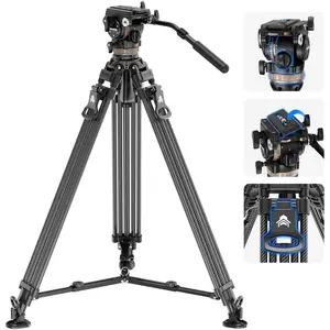 Neewer Carbon Fiber One-Step Video Tripod With Adjustable Damping Fluid Head (Carbone), Trépied, Noir pas cher
