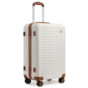 KONO Valise Moyenne 67x44x27cm Valise Soute en ABS Ultra Légere Valise Rigide 4 roulettes Valise de Voyage avec Serrure TSA, 65L, Crème pas cher
