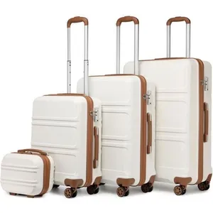 KONO Set de 4 Valises de Voyage Rigide Bagage Cabine (28+55+65+74cm) avec 4 roulettes et Serrure TSA+Portable Vanity Case, Crème pas cher