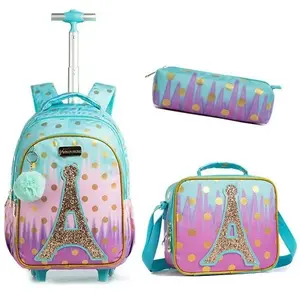 LECOO Cartable a Roulette Fille Primaire,Lot de 3 Sac à Dos avec roule... pas cher