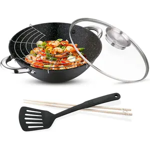 RB RENBERG Wasabi Wok | Poêle Wok avec revêtement en marbre et couverc...Vendu parbol