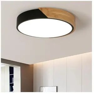 COMELY Plafonnier led Bois, 30 w 3300 lm Noir Luminaire Plafonnier led, Moderne Rond Lampe de Plafond Ultra-minces en Bois pour Salon Cuisine Chambre pas cher