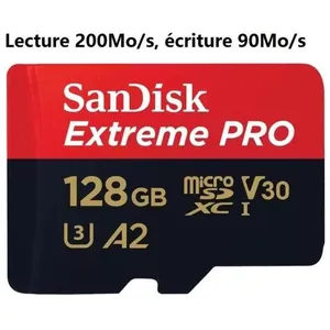 Carte MicroSD Micro SDHC SDXC SanDisk Extreme Pro 128Go Class 10 UHS-I U3 V30 A2 lecture 200Mo/s écriture 90Mo/sVendu parcdiscount