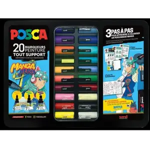 Malette Métal 20 Marqueurs POSCA Manga Hero Assortis pas cher