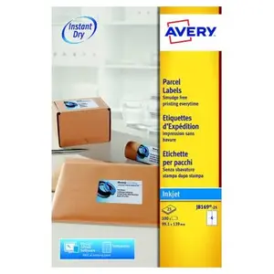 Avery witte etiketten inkjet QuickDry ft 99,1 x 139mm, 100 stuks, doos van 25 vel Met ronde hoeken pas cher