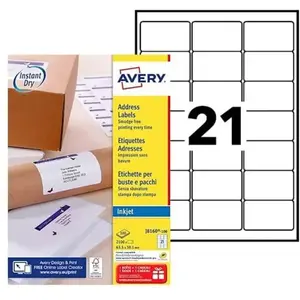 Avery J8160-100 adresetiketten 63,5 x 38,1 mm (b x h), 2.100 etiketten, wit pas cher