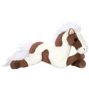 Peluche - Peluche - Cheval Allongé - Marron Foncé et Blanc - 40 cm pas cher