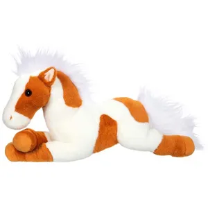 Peluche - Peluche - Cheval Allongé - Marron Clair et Blanc - 40 cm pas cher