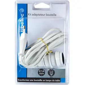 TIBELEC Kit adaptateur bouteille équipé E14 blanc pas cher