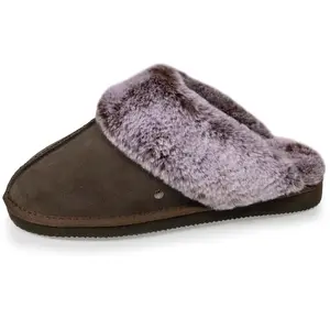 Isotoner Chaussons mules en cuir Femme Kaki pas cher