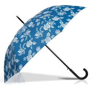 Isotoner - Parapluie Canne Auto Fleur Coquillage Bleu pas cher