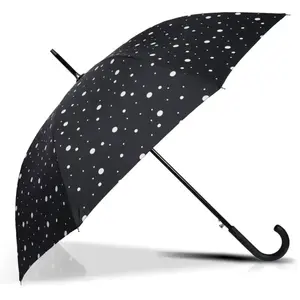 Isotoner - Parapluie Canne Auto Pois Noir/Jaune pas cher