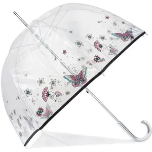 Isotoner - Parapluie cloche transparent PVC/Papillon rose pas cher