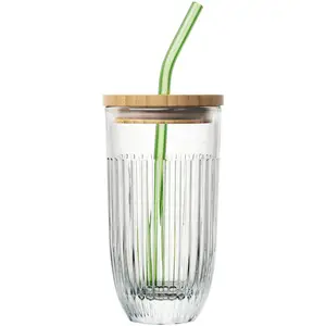 La Rochère OUESSANT SMOOTHIE GLAS 45CL MET DEKSEL GLAZEN RIETJE EN BORSTEL