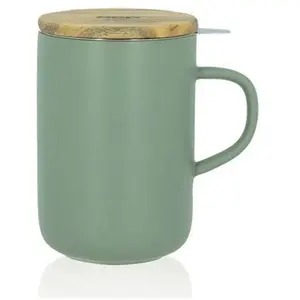 OGO LIVING Tisanière grès avec couvercle en bois - 475ml - Vert amande pas cher