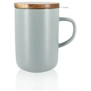 OGO LIVING Tisanière grès avec couvercle en bois - 475ml - Gris perlé pas cher