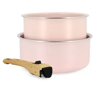 MENASTYL Lot2 casseroles colorama 16 et 18cm en aluminium rose avec poignee pas cher