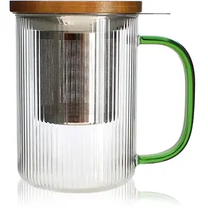 Tisanière - OGO LIVING - KARL - 475ML - Verre borosilicate - Anse vert...