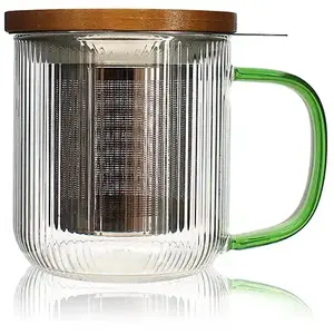 OGO Glazen theetas met zeef en deksel Karl - groen handvat - 300ml