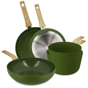 MENASTYL Set 5 pieces olive casserole poele wok en aluminium induction... pas cher