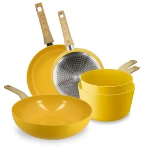 MENASTYL - SET 5 PIÈCES SAFRANCASSEROLE POÊLE WOKEN ALUMINIUM INDUCTIO...
