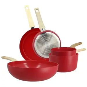 MENASTYL - SET 5 PIÈCES MAGENTACASSEROLE POÊLE WOKEN ALUMINIUM INDUCTI... pas cher