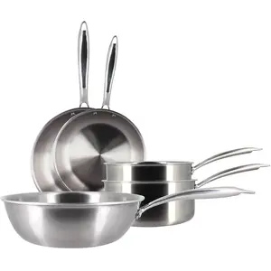 MENASTYL - SET 5 PIÈCES TRIPLY WOKCASSEROLE POELE EN ACIERINOXYDABLE I... pas cher