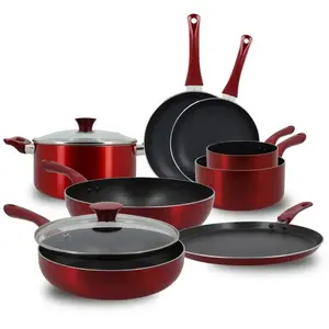 MENASTYL - SET 8 PIÈCES CERISE - TOUS FEUX DONT INDUCTION - ALUMINIUM