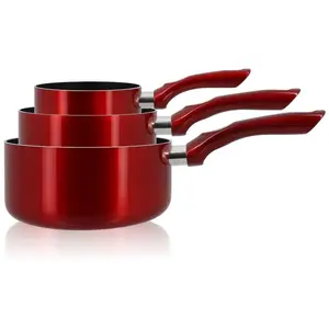 Casseroles - MENASTYL - Set 3 Casseroles Cerise - Aluminium - Compatible Induction - Anti-adhésif pas cher