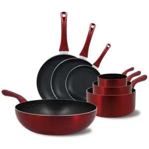Batterie de cuisine 7 pièces - MENASTYL - CERISE - en aluminium - Tous feux dont induction pas cher