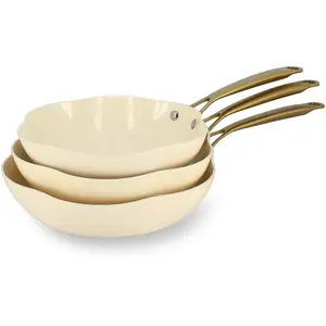 MENASTYL Lot de 3 poÊles dahlia 24/26 et 28cm en aluminium recyclÉ beige pas cher