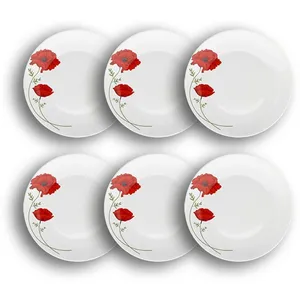 Lot 6 assiettes plates coquelicot 27cm en porcelaine pas cher