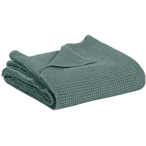 Vivaraise Plaid Recyclé Maia En Coton Vert De Gris 140 X 200