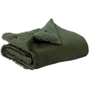Vivaraise Plaid Uni En Coton Olive 135 X 200