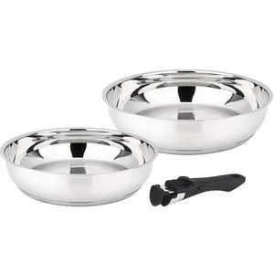 Baumalu Lot de 2 poêles inox 24 et 28 cm + poignée - 341960 pas cher