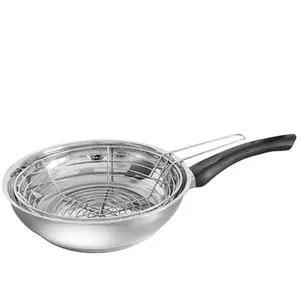 Poêle à friture inox 26 cm - BAUMALU - Equipement bakélite noir - pani... pas cher