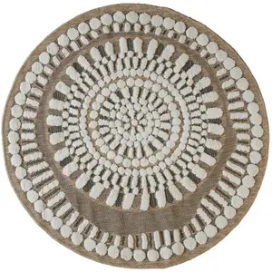 THEDECOFACTORY Jute relief indian - Tapis rond effet jute motifs en relief blanc diamètre 90Vendu parcdiscount
