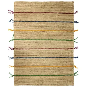 THEDECOFACTORY Hellin - color jute - Tapis en jute avec tresses en laine multicolores 120x170 pas cher
