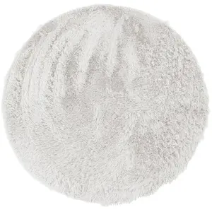 THE DECO FACTORY Tapis de Salon ou Chambre Shaggy - Neo Yoga- Tapis Rond Lavable à Base Fine en Microfibre Poils Longs Extra Doux Blanc Ø 120 cmVendu parcdiscount