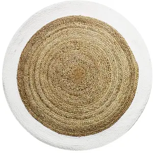 THEDECOFACTORY Funny jute - Tapis rond en jute et coton bande blanche diam.120 pas cher