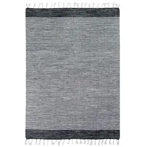 THE DECO FACTORY TERRA COTTON - Tapis de salon ou chambre 100% coton aux allures ethniques à Bandes Noir 120 x 170 cm Gris/BlancVendu parcdiscount
