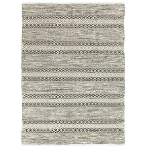 THEDECOFACTORY Terra cotton ethno - Tapis 100% coton bande ethno blanc-sable 120x170 pas cher