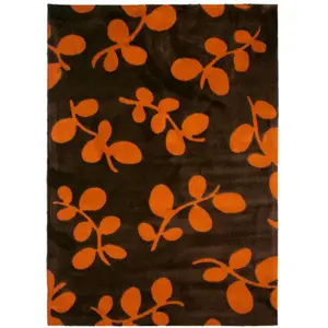 The Deco Factory Tapis Imprimé Feuilles, 170cm x 120cm, Orange Chocolat
