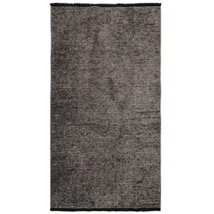 THEDECOFACTORY Milano - Tapis tissé plat coton noir et reflet lumière anthracite 80x150 pas cher