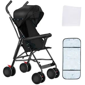 Poussette compacte à 4 roues-Siège avec moustiquaire en coton rembourrée-Noir-Pliable et portable-XJING pas cher