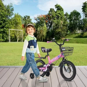 JEOBEST 14 Pouces Vélo Enfant avec Panier et Roues Stabilisatrices Bicyclette pour Filles Garçons de 3-5 Ans Convient débutants pas cher