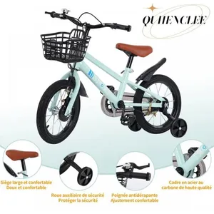 Vélo enfant avec roue auxiliaire - Acier à haute teneur en carbone - Roues 16 pouces - Cyan - 5 à 8 ans - QUIIENCLEE pas cher
